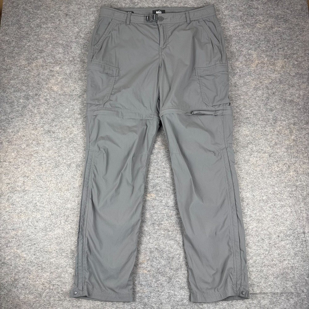 REI Co-op Sahara Convertible Pants Belted Relaxed Gray Womens 14 *